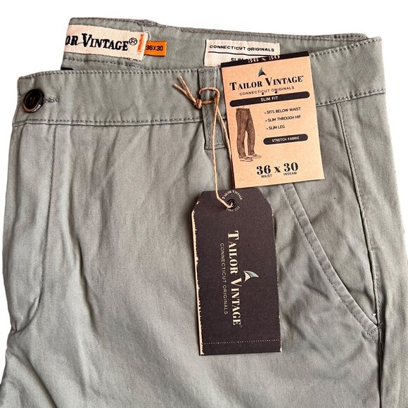 NWT Tailor Vintage Men's Slim Fit Stretch Chino Pants 36x30 Chinois Green - Picture 14 of 16